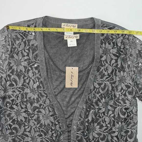 NWT A Touch Of Style - Women Sz XL - 2 Peice Set Grey Tank Top & Grey Lace Top - Picture 4 of 16